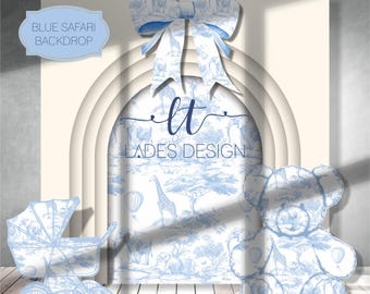Fondo de Toile de Jouy Safari Azul: Decoración para baby shower (Descarga digital)