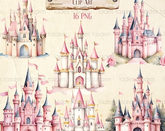 Clipart aquarel kasteel: prinsessenkasteel, png (digitale download)