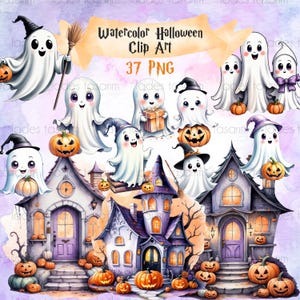 Watercolor Halloween Clipart , Halloween Clipart Bundle , Spooky Halloween Clip Art , Halloween Clipart , Digital Download