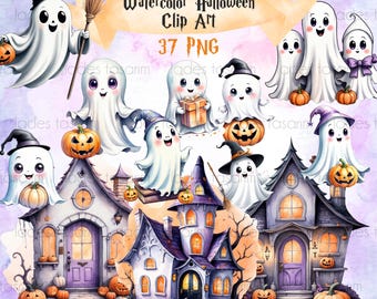 Aquarell Halloween Clipart Bundle: 37 PNG Bilder (Digitaler Download)