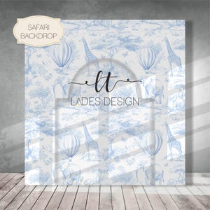 Toile de Jouy Safari Backdrop, Blue Arch Backdrop, Safari Baby Shower Decor, Jungle Birthday Digital Download