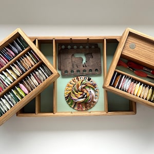 Wooden Embroidery Floss Organizer, Large Dmc Floss Bobbins Organizer, Sewing Box, Cross Stitch Kit, Thread Storage, Needle Minder, Mom Gift