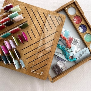 Wooden Embroidery Organizer Box, Beading Tray, Storage for Threads, Beads, Cross Stitch, Craft Supplies, Sewing Box, Seed Bead Storage Box