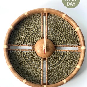 Macrame Wooden Clock, Wall Clock, Spring Decor, Large Round Clock, Mom Gift, Thread Clock, Boho Clock, Bohemian Interior, Rustic Home Decor