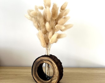 Jarrón de madera con frasco de vidrio, jarrón pequeño de madera con brotes, jarrones japoneses, jarrón de propagación, jarrón de madera con tubo de ensayo, decoración de escritorio, jarrón hidropónico