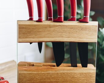 Wooden Knife Organizer, Live Edge Glass Knife Bar, Handmade Knife Block, Knives Storage, Father's Day Gift, Kitchen Utensils Holder, Chef's