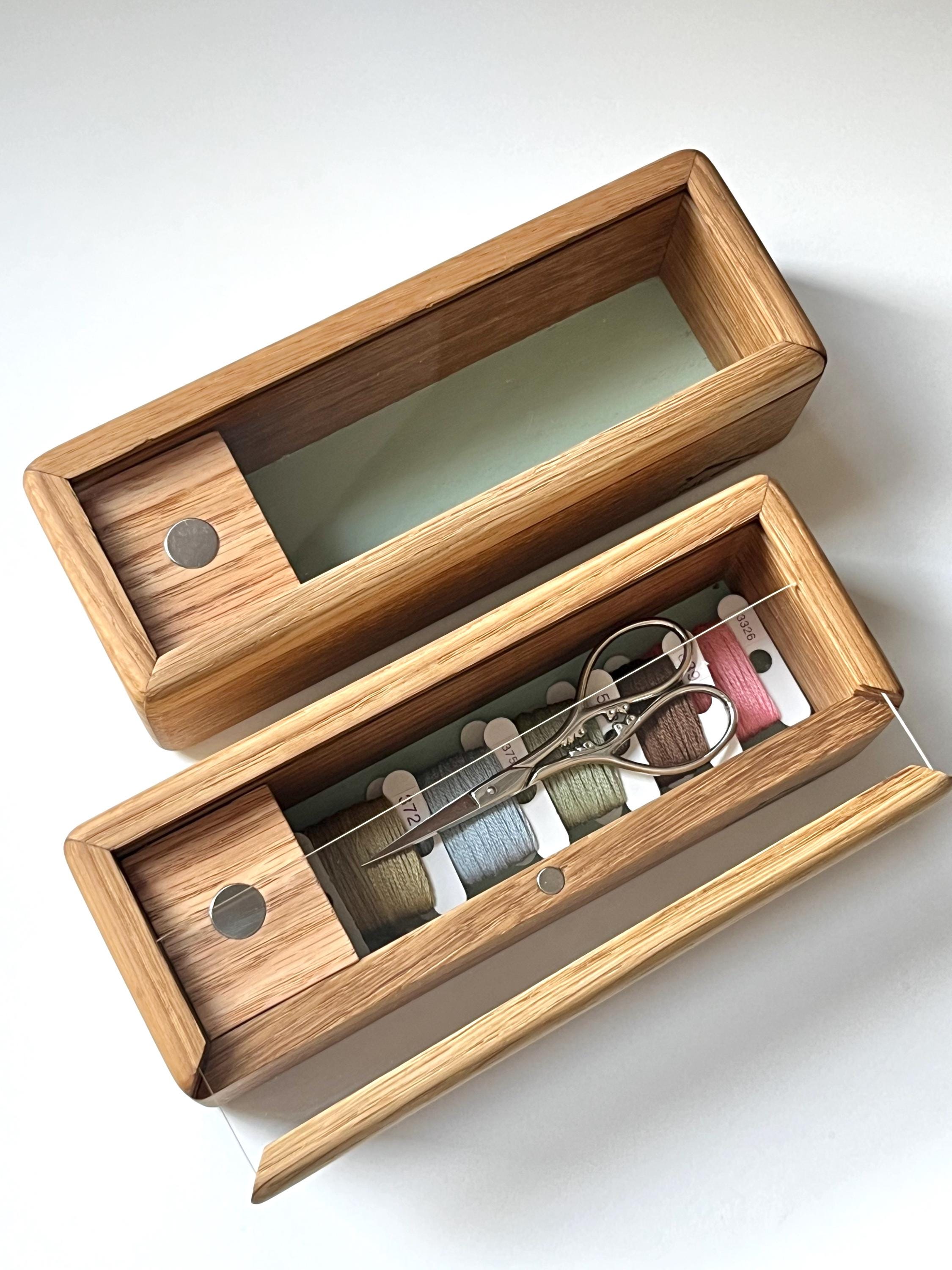 木製刺繍ミニボックス、クロスステッチ、裁縫箱、フロスオーガナイザー