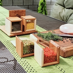 Tiered spice rack, Spice holder, Wooden boxes for spices, Wood tiered spice stand, Seasoning storage, Spice display, Wooden spice containers