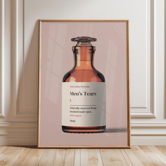 Men's Tears Bottle, Retro Poster, Vintage Poster, Vintage Kitchen Art, Funny Bathroom Art, Sapphic Art, Dopamine Decor, Feminist Poster