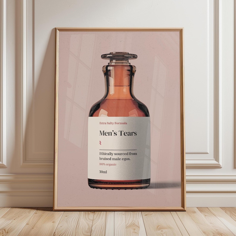Men's Tears Bottle, Retro Poster, Vintage Poster, Vintage Kitchen Art, Funny Bathroom Art, Sapphic Art, Dopamine Decor, Feminist Poster