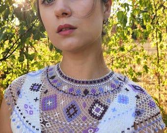 Ukrainian Beaded Necklace, Traditional Folk Jewelry, Sylianka Layered Geometric Handmade Colorful Necklace, Boho Style Gift