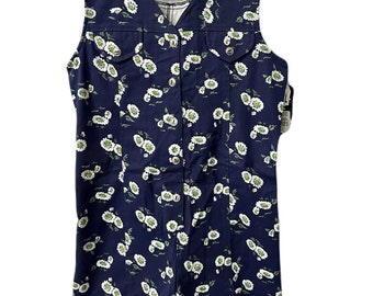 NEW Vintage 90s Girls Navy Floral Romper Sleeveless XL 16 Amy Byer Made in USA