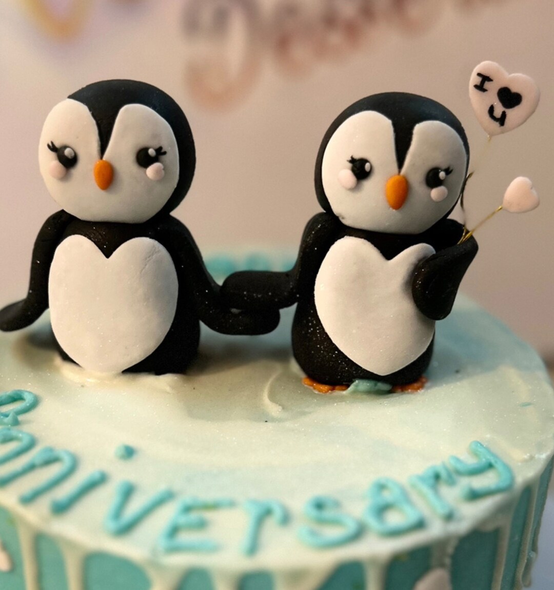 Penguins in Love Fondant Cake Topper Wedding Anniversaries Etsy
