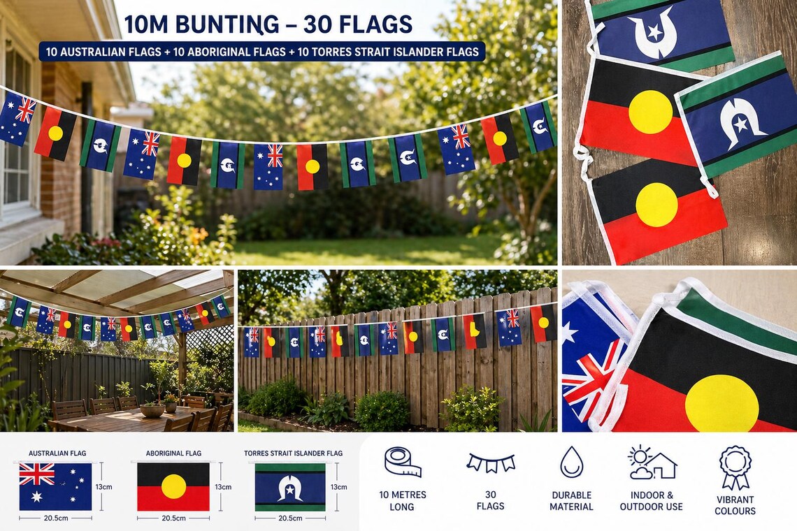10m Australian Aboriginal Torres Strait Islander Flag Bunting Party ...