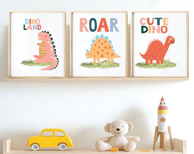 Dinosaur nursery wall  print, Set of 3  nursery Dinosaur wall art