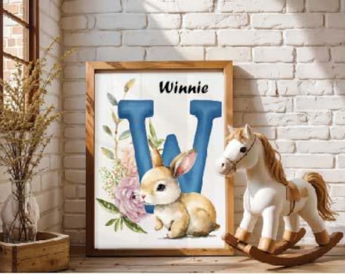 Bunny wall print personalized name for nursery