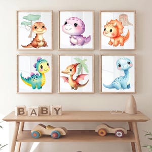 Dinosaur Nursery wall prints, Set of 6 Cute dinosaurs, Nursery Posters