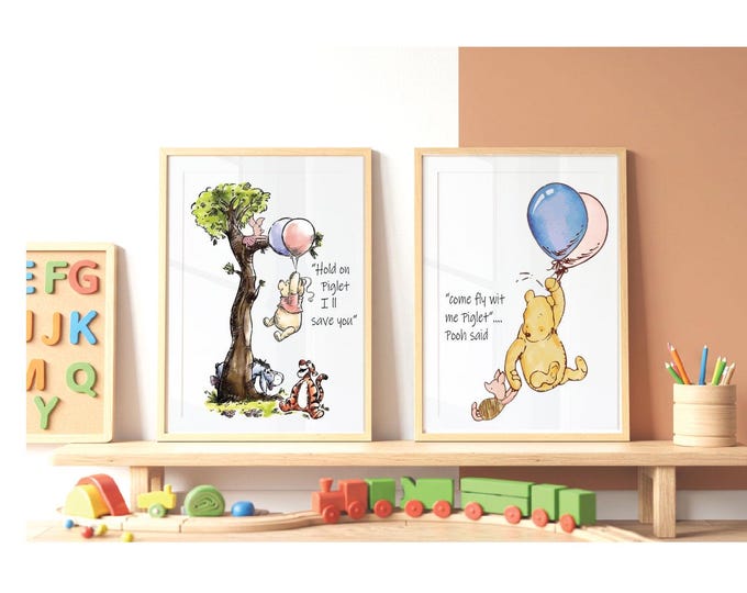 Classic Winnie the Pooh Nursery wall prints,  Pooh and Friends, Digital Prints downloads