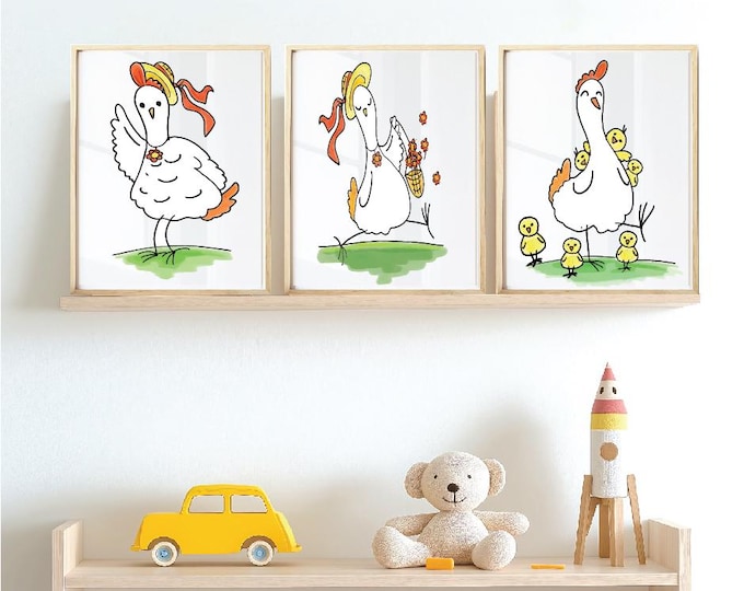 Silly Chicken wall print, Chickens on the run prints