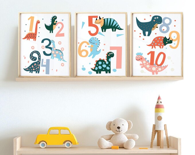 Nursery wall prints, Dinosaurs Number Education wall print