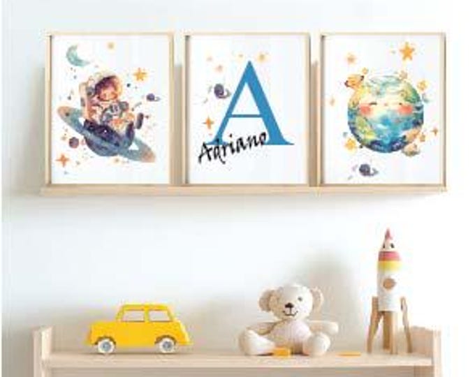 Outer Space nursery wall print, Personalized Space initial Print