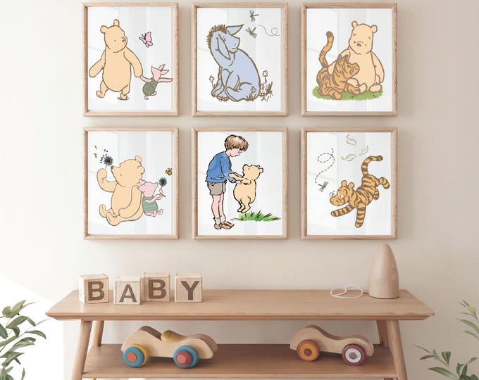 Winnie the Pooh  wall prints, Classic Winnie the Pooh with Piglet , Eeyore and Christopher Robin