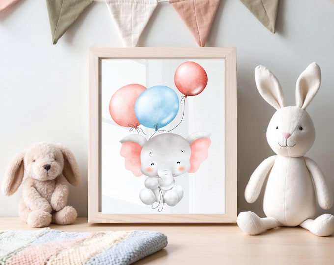 Elephant prints , Elephant nursery with balloons wall art