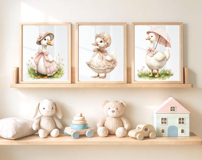 Silly Goose Nursey Wall art print, Goose with hat and Scarf wall art , Vintage Mother Goose Decor art print, Neutral Silly goose bedroom art