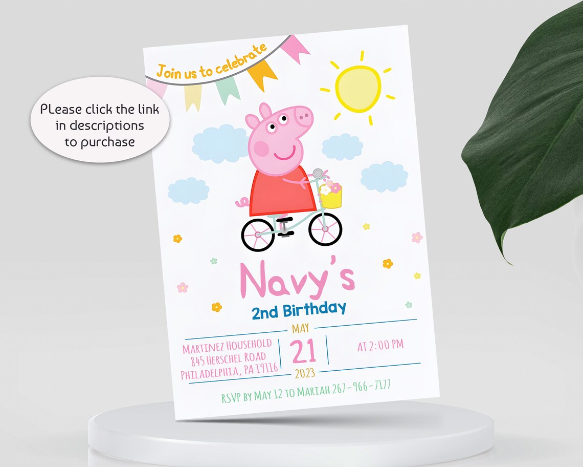 Peppa Pig Birthday Invitation, Peppa Pig Party Invitations, Birthday
