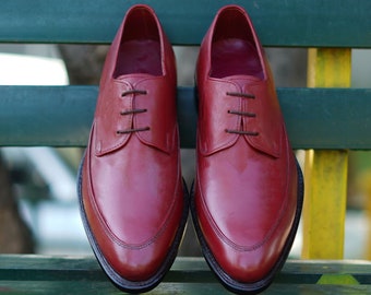 Men's Handmade Maroon Leather Lace Up Derby Shoes.
