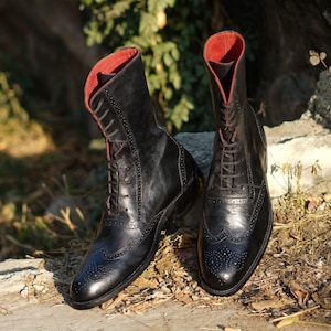 Red wingtip boots best sale