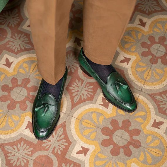 YUKETEN leather tassel loafer shoes 7C 緑 Paul Parkman Men's Tassel Loafers Olive & Green Patina (ID