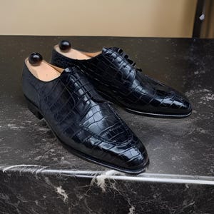Men&#39;s Black Dress Shoes Oxford Black Alligator Textured Shoes