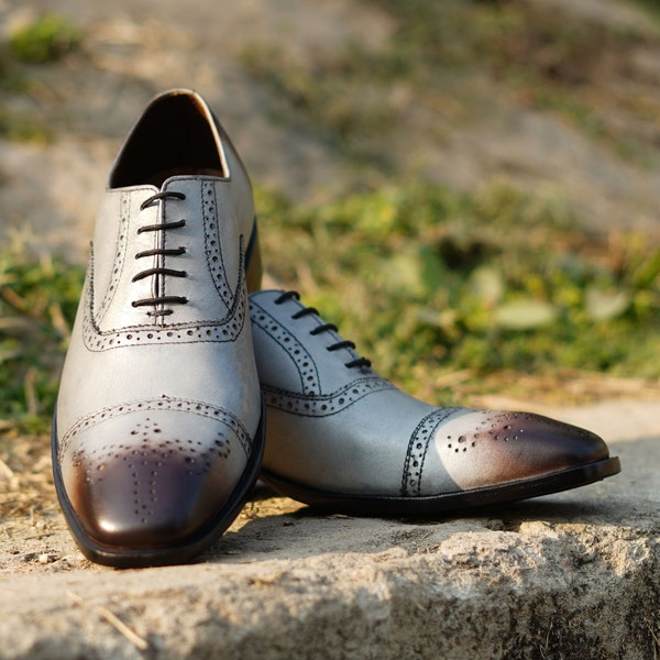 Men's Custom Handmade Gray Oxford Shoes.