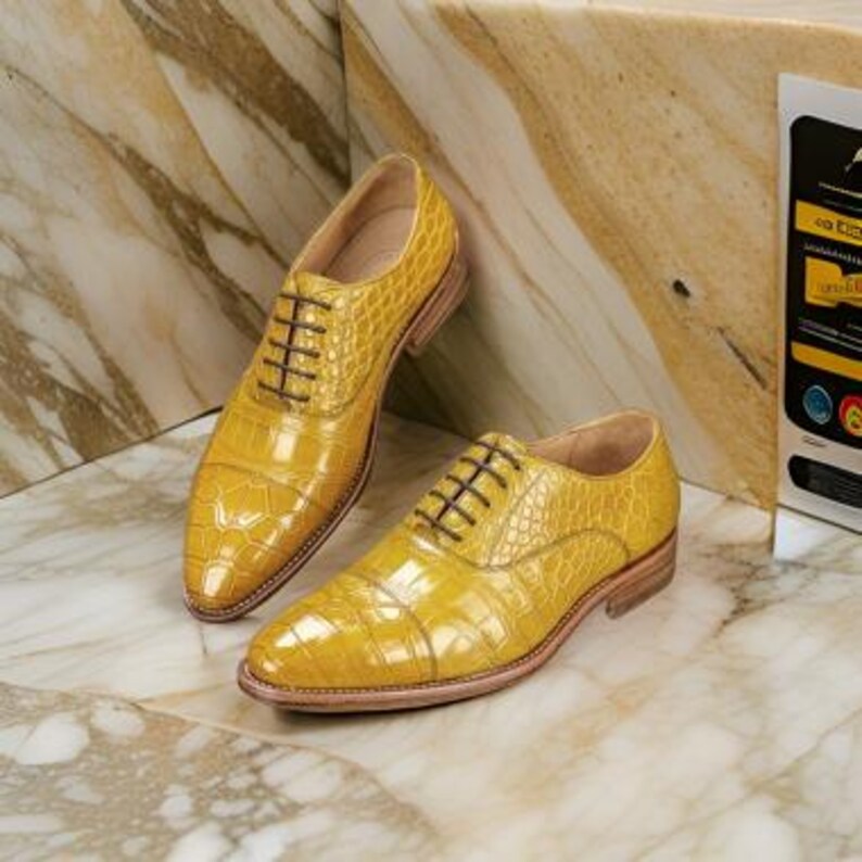 Men's Yellow Dress Shoes Oxford Yellow Alligator Textured Shoes - Etsy