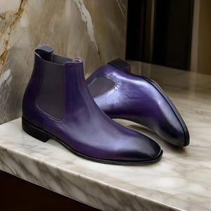 Handmade Men s Genuine Leather Purple Color Chelsea Boots Men s Ankle High Boots Men s Designer Boots. Etsy Canada
