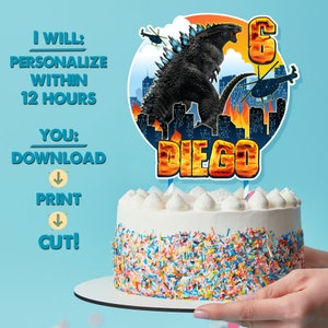 Godzilla V2 Digital Cake Topper, Monster Printable Cake Topper ...