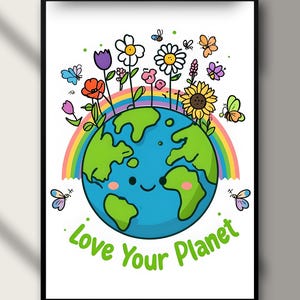 Love Your Planet Earth Day Poster | Eco Friendly Classroom Wall Art | Cute Environmental Digital Print for Kids & Teachers | Day Care Poster