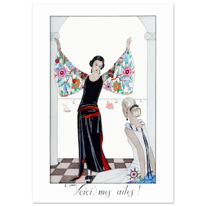 Vintage Art Deco Poster - Voici mes ailes | French Fashion Illustration by George Barbier | Retro Decor