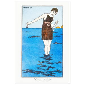 Póster Art Déco retro de mujer con cangrejo / Ilustración de moda francesa / Impresión digital de George Barbier