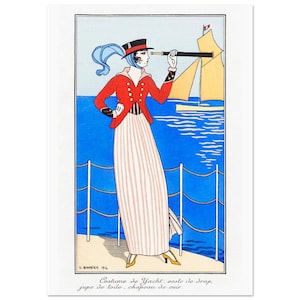Mujeres en un barco / Póster vintage / Póster Art Déco / Moda francesa / Ilustración de George Barbier / Decoración retro chic para el hogar