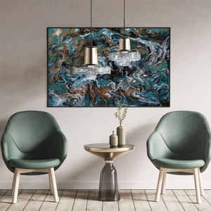 Aldona Kuprė acrylic painting large/small/medium print on canvas, Blue Orange Flow