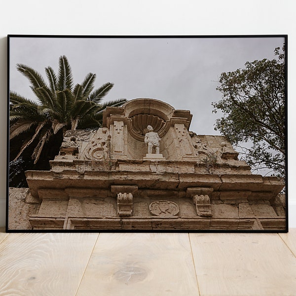 Ancient Gates of Valencia: Stone Sculpture Photography Print. Ambiant Rainy Day in Spain Wall Art