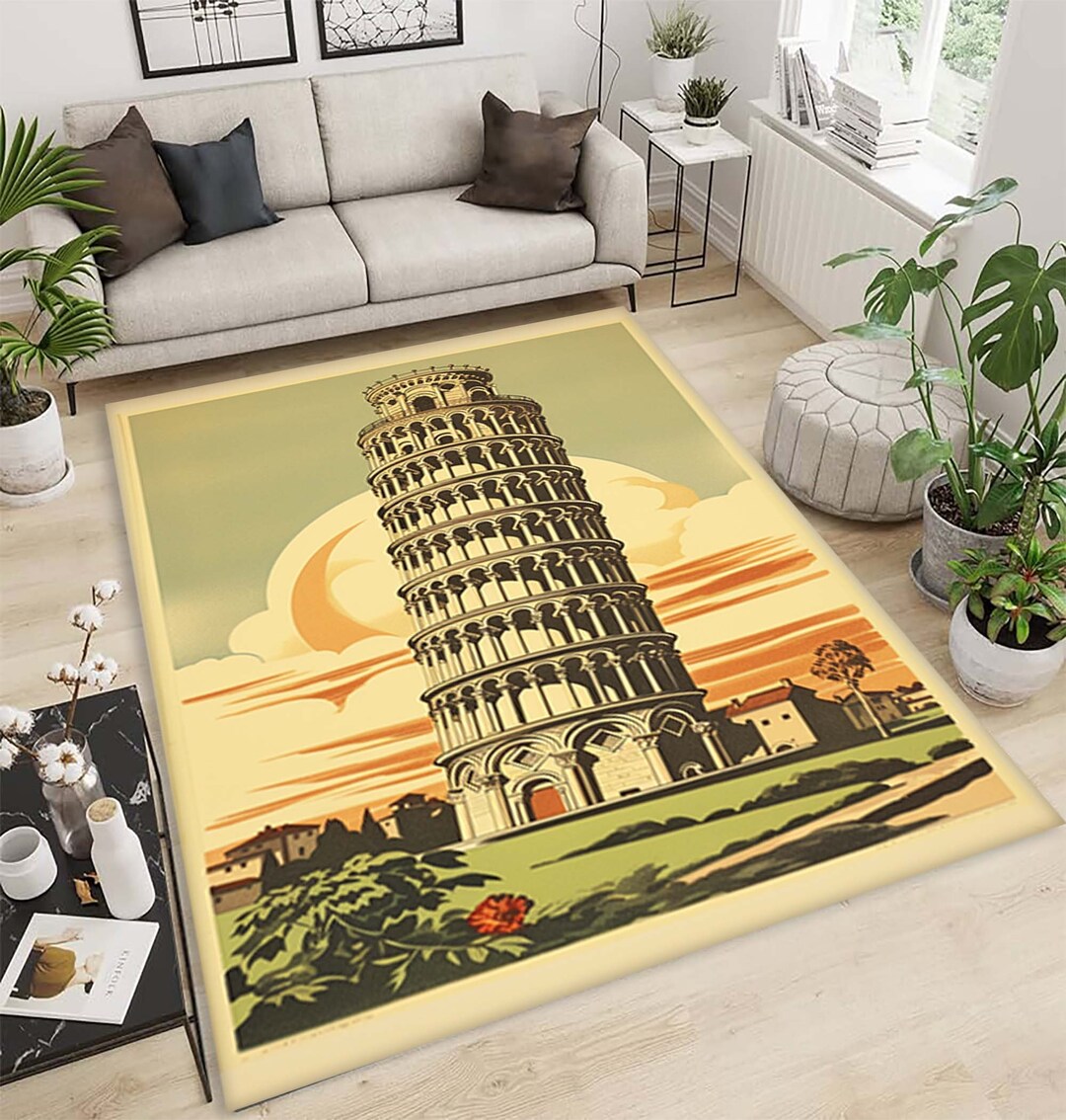 Leaning Tower of Pisa Rug, Tower Patterned Rug, Leaning Tower of Pisa