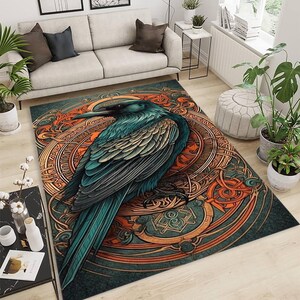 Crow Rug, Crow Patterned Rug, Mythological Rug, Mythological Crow,Mythological Design Rug,Animal Rug,Young Room Rug,Mystical Rug,Custom Gift