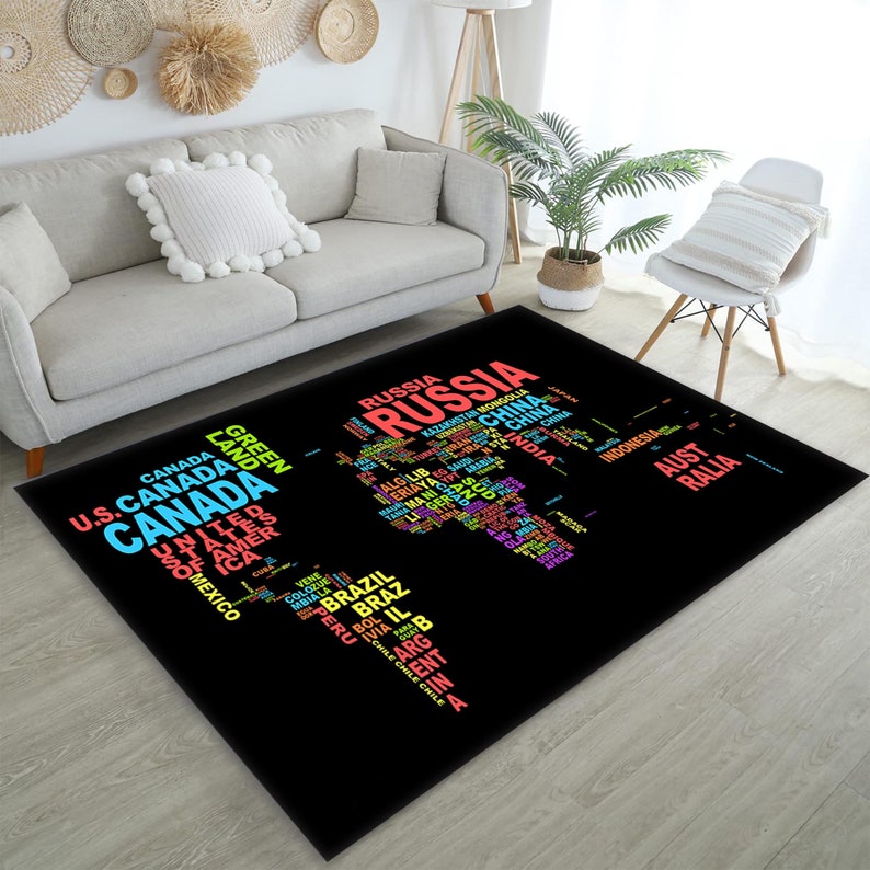 Map Rug World Map Rug Continents Rug Map Decor Young Room Etsy