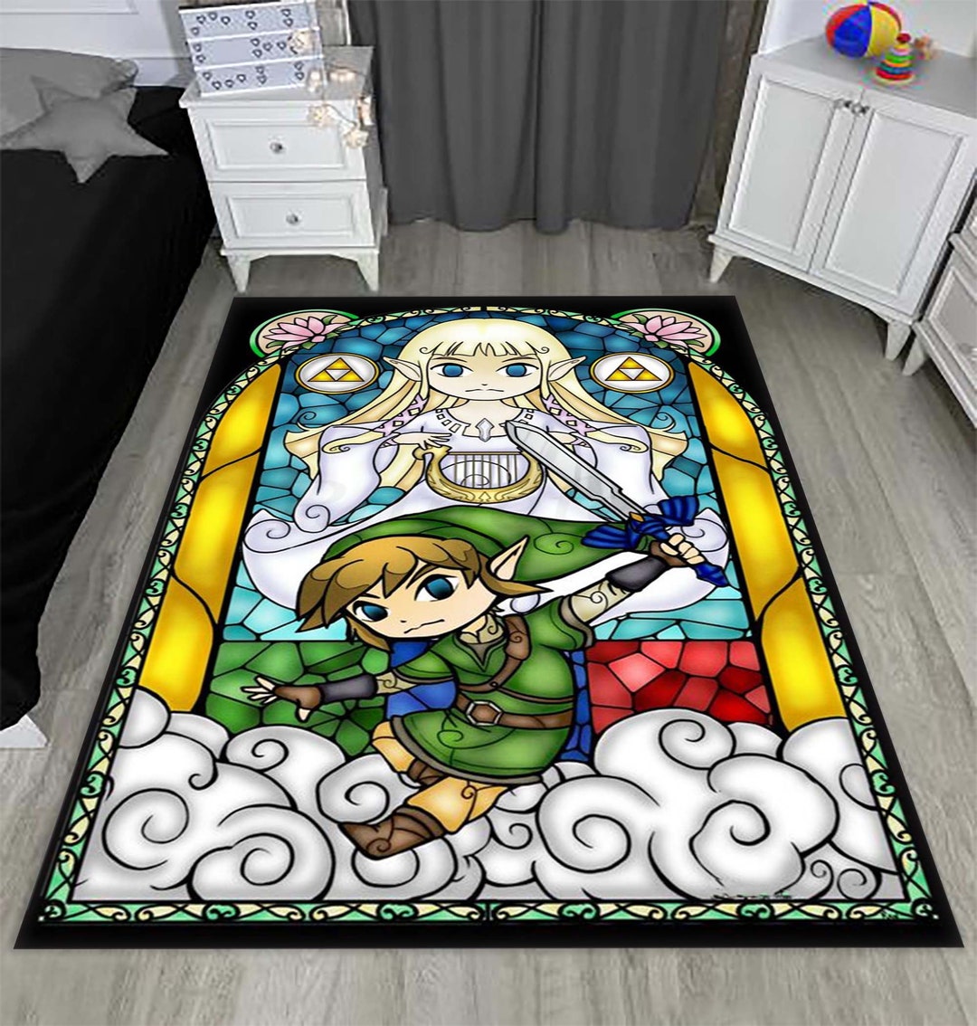 Zelda Rug, Zelda Patterned Rug, Legend of the Zelda, Gamer Rug, Game Room Rug, Gamer Room Decor ...