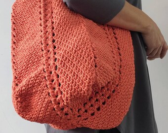Bolsa tote laranja estilo boho, bolsa grande para praia, bolsa de ombro ecológica para o dia a dia.