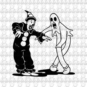 Bailando Fantasma y Koko SVG, Payaso SVG, Fantasma SVG, Koko el Payaso Svg, Fantasma Danza Svg, Archivos Svg, Archivos para Cricut, Png, Ai, Eps, Dxf, Svg
