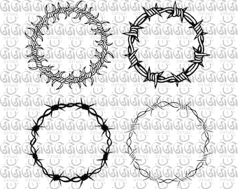 Round Circle Barbed Wire Frame SVG, Barbed Wire Wreath SVG, Tattoo design, Fence with Spikes SVG, Cut files for Cricut, Png,Ai,Eps,Dxf,Svg